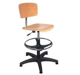 Chaise d'atelier bois avec repose pieds