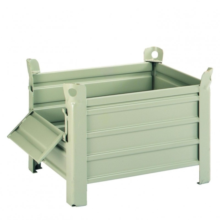 Plaatijzeren stapelbak 800 X 600 mm met halve opklapbare deur Plaatijzeren stapelbak 800 X 600 mm met halve opklapbare deur