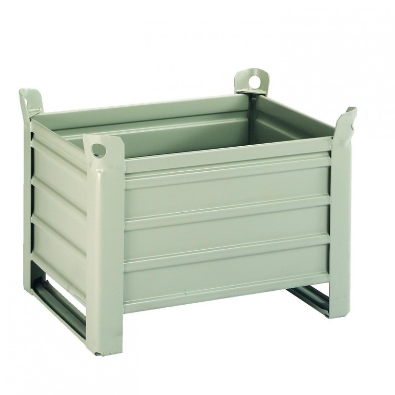 Plaatijzeren stapelbak 800 X 600 mm met zijsteun Plaatijzeren stapelbak 800 X 600 mm met zijsteun