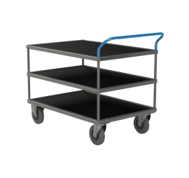 Tafelwagen - 3 plaatstalen legborden met zwart geribbeld rubber PROVOST