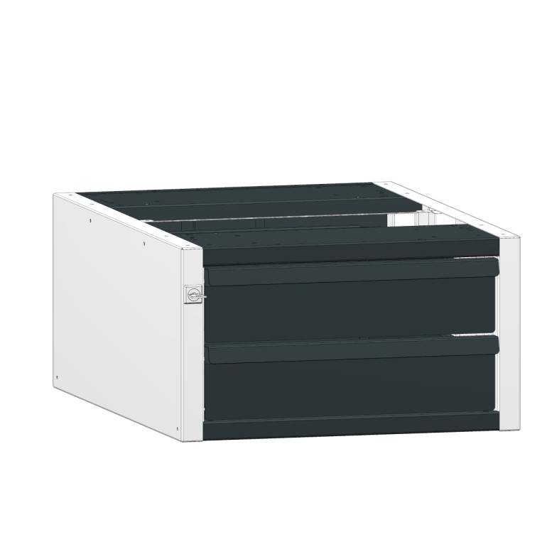 Schéma bloc 2 tiroirs pour établi coloris gris et noir