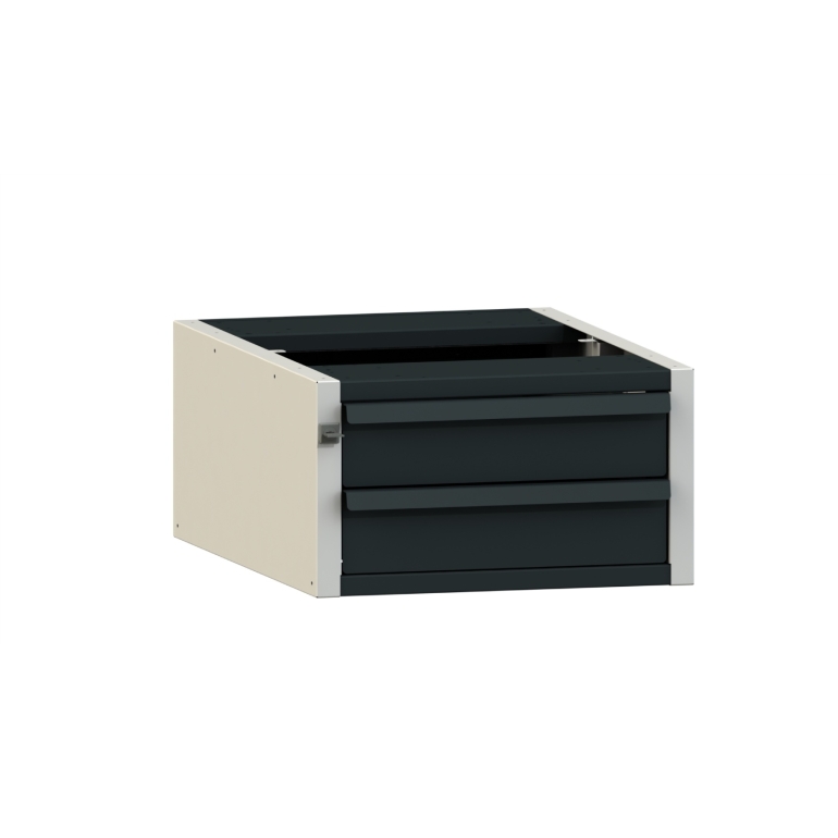 Bloc 2 tiroirs pour établi coloris gris et noir