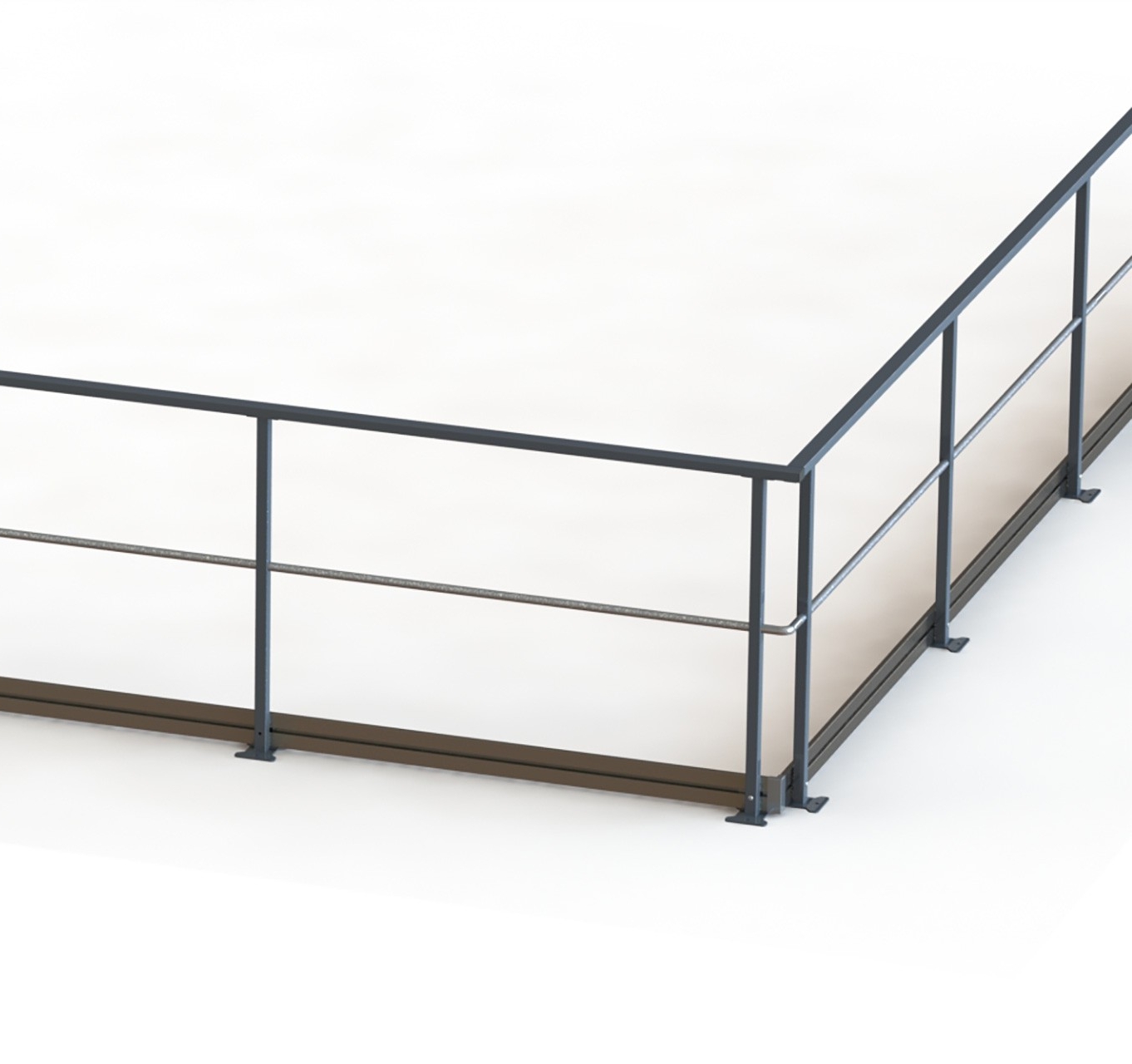 Metalen platformleuning met plint en interne doorvoerbuis
